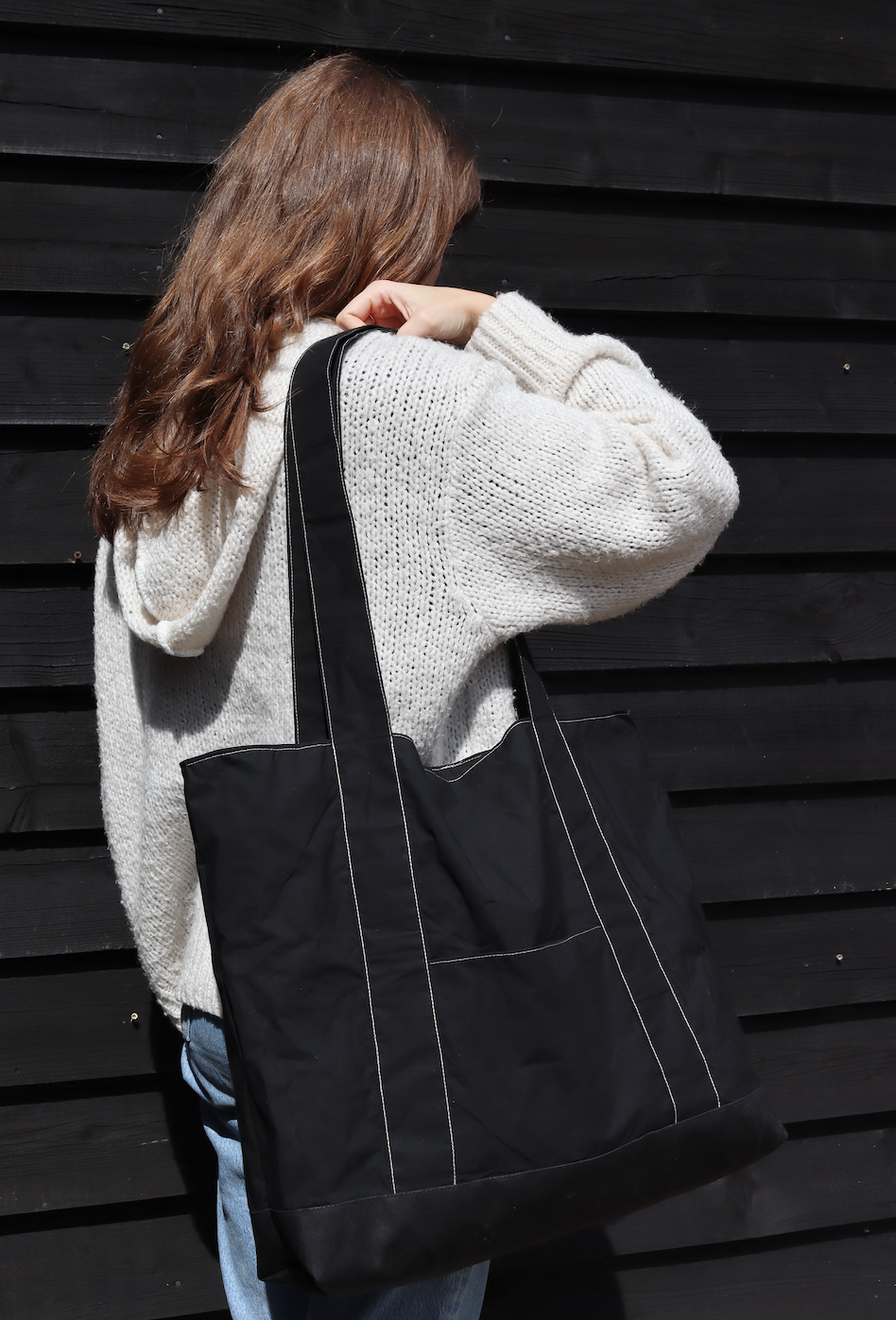 Black Dry Waxed Cotton - Big Tote
