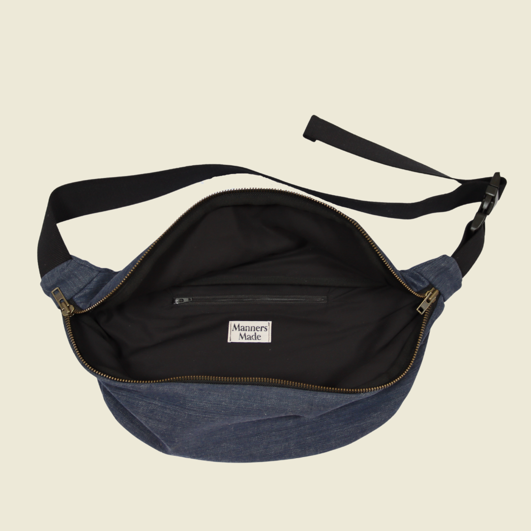 Soft Denim & Brass Zips - Classic Crossbody Bag